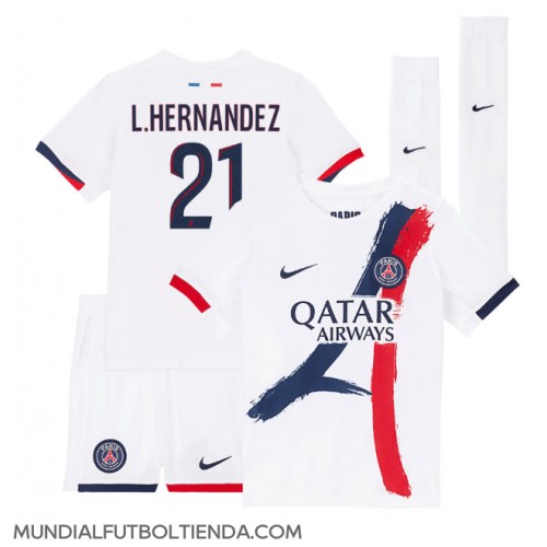 Camiseta Paris Saint-Germain Lucas Hernandez #21 Segunda Equipación Replica 2024-25 para niños mangas cortas (+ Pantalones cortos)